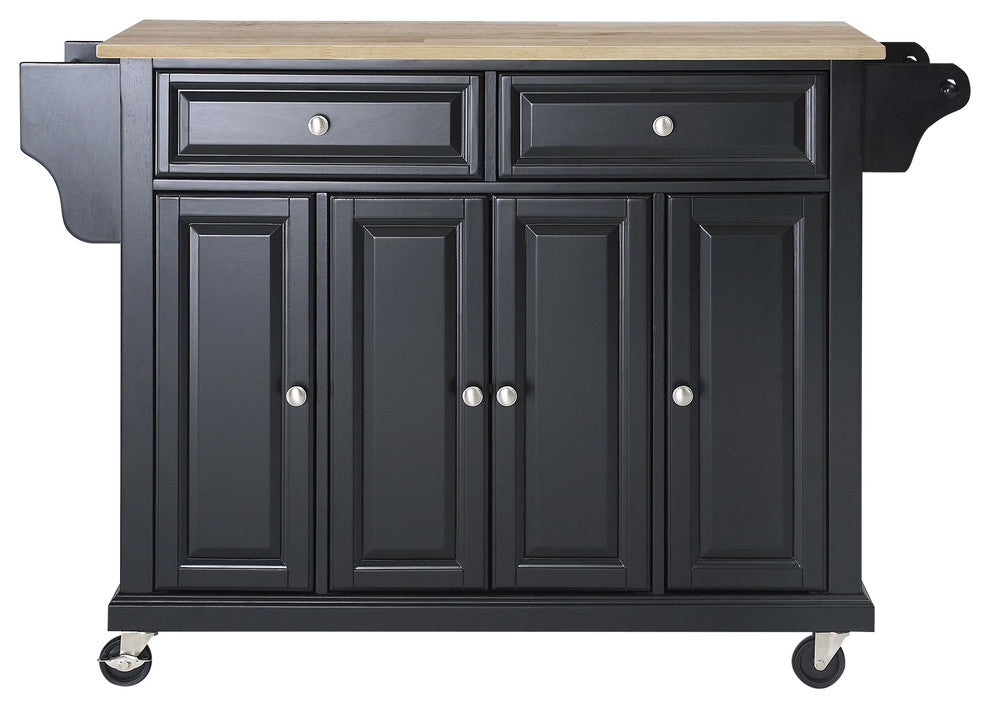 Crosley Furniture Natural Wood Top Kitchen Cart in Black/Natural