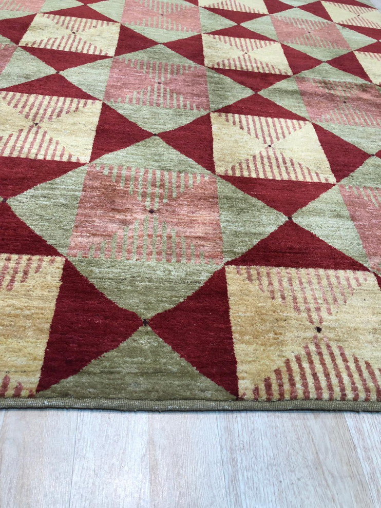 Red Transitional Geometric Turkish Knot Area Rug