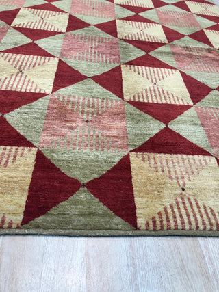 Red Transitional Geometric Turkish Knot Area Rug