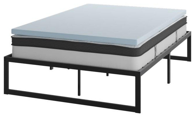 14" Metal Platform Bed Frame, 10" Pocket Spring Mattress & Memory Foam Topper, Black, Full