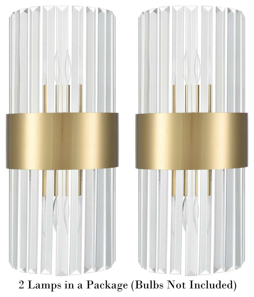 Clear Glass Wall Sconces Lighting, Set of 2, Brass