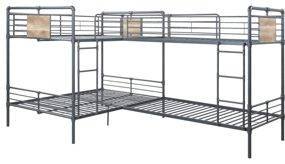 ACME Cordelia Twin/Full L Shape Bunk Bed, Sandy Black, Dark Brone
