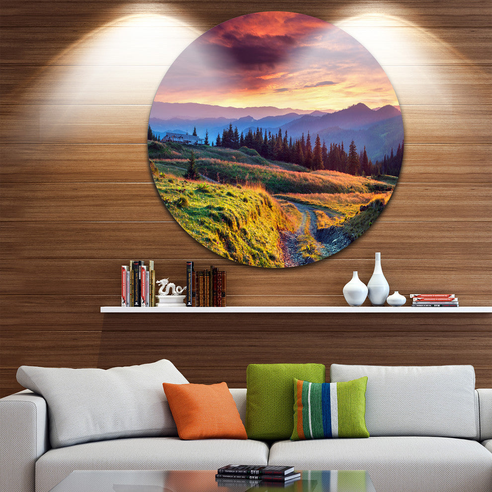 Green Land Under Overcast Sky, Landscape Photo Round Wall Art, 23"