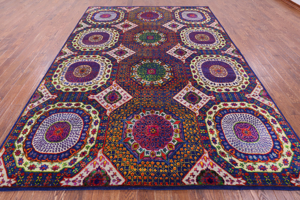 8' 10" X 12' 1" Handmade Mamluk Geometric Wool & Silk Rug - Q13739