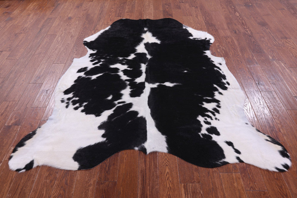 6' 7" X 6' 1" Black and White Natural Cowhide Rug C2292