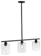 3-Light Kitchen Island Light Black Wrought Iron Linear Chandelier, Black