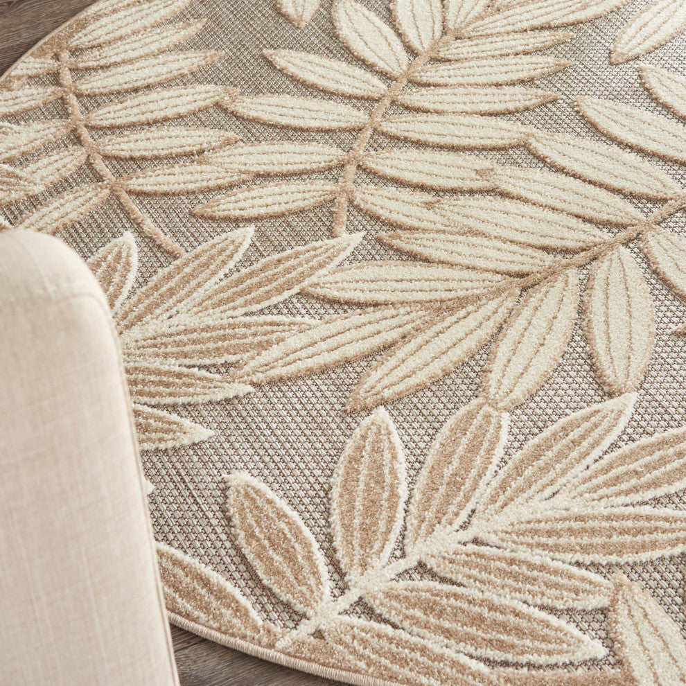 Nourison Aloha 4' x Round Natural Tropical Area Rug
