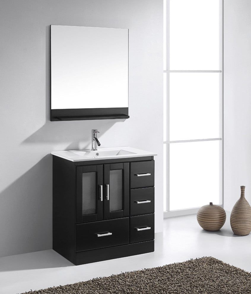Virtu Zola Single Bathroom Vanity, Brushed Nickel Faucet, Mirror, Espresso