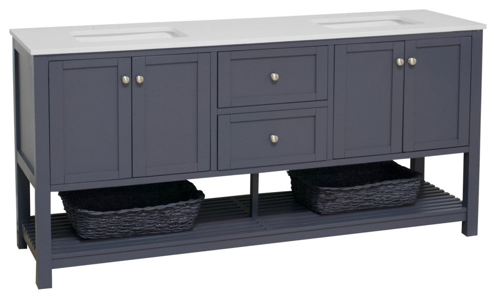 Kitchen Bath Collection Lakeshore 72" Double Vanity, Marine Gray, Engineered White