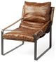 35" Brown and Black Leather Distressed Lounge Chair