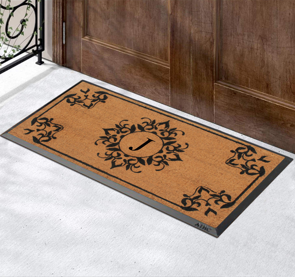 A1HC Hand-Crafted 24"x48" Rubber Coir Double/Single Monogrammed, J