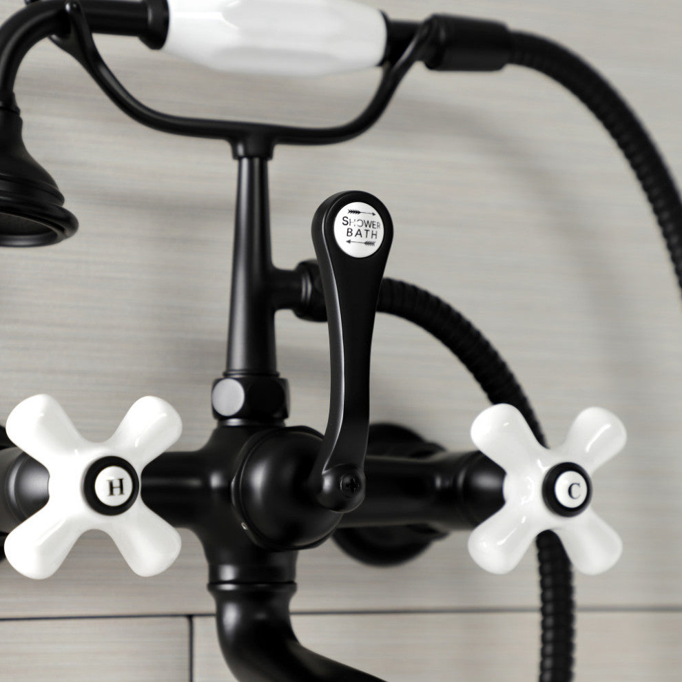 AE559T0 7" Wall Mount Tub Faucet With Hand Shower, Matte Black