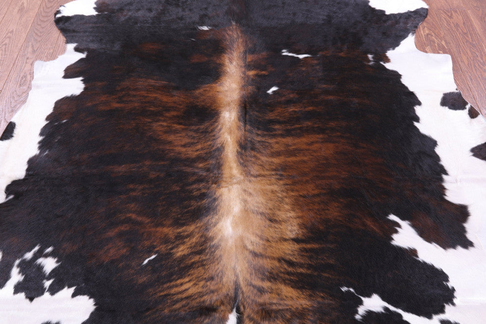 6' 8" X 6' 6" Tricolor Natural Cowhide Rug C2233