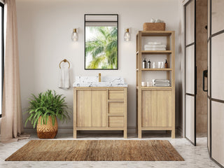 Elizabeth Oak 36" Center Sink Vanity, White 2" Viola Night