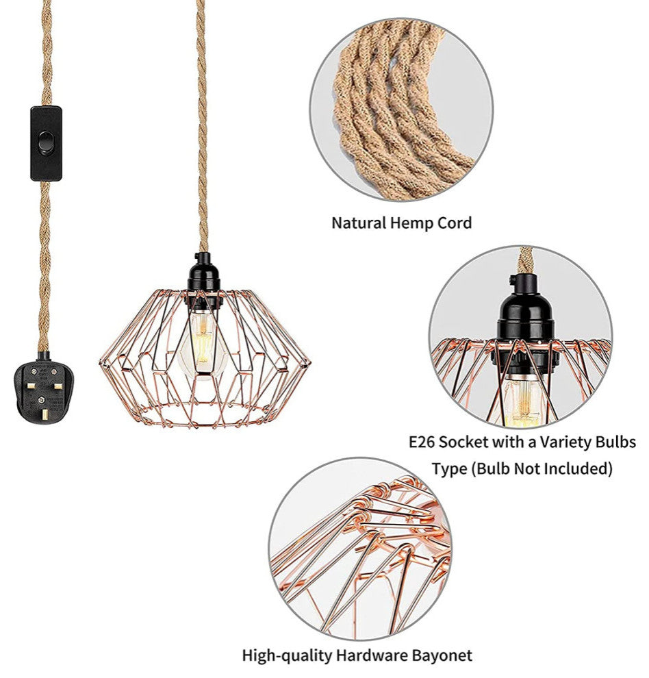 Industrial Rose Lamp Plug In  Light Hanging Kit
