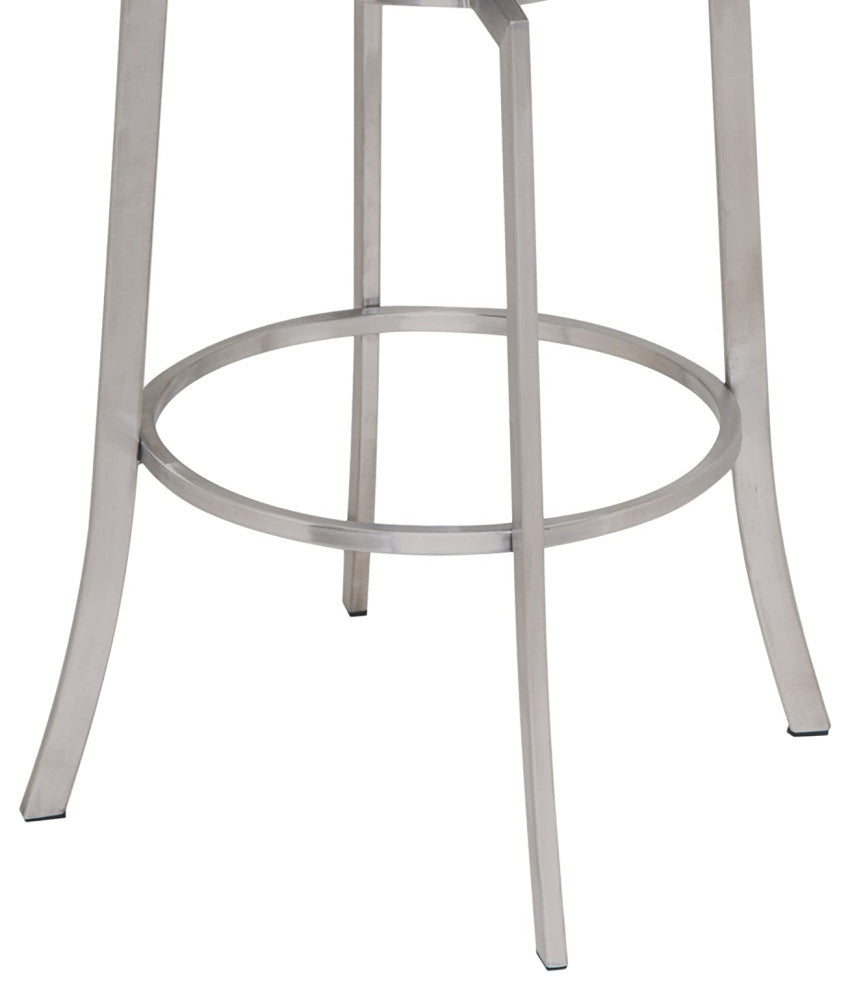 Modern Counter Stool, Swiveling Faux Leather Seat & Low Slatted Back, Grey