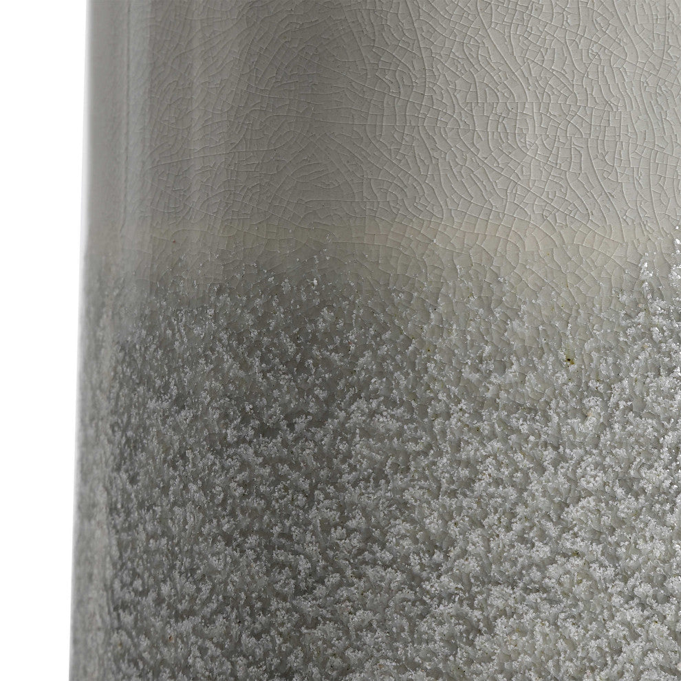 Sleek Light Gray Column Table Lamp Ceramic Two Tone Gloss Textured