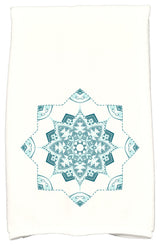 Snowflake Star Holiday Geometric Print Kitchen Towel, Teal