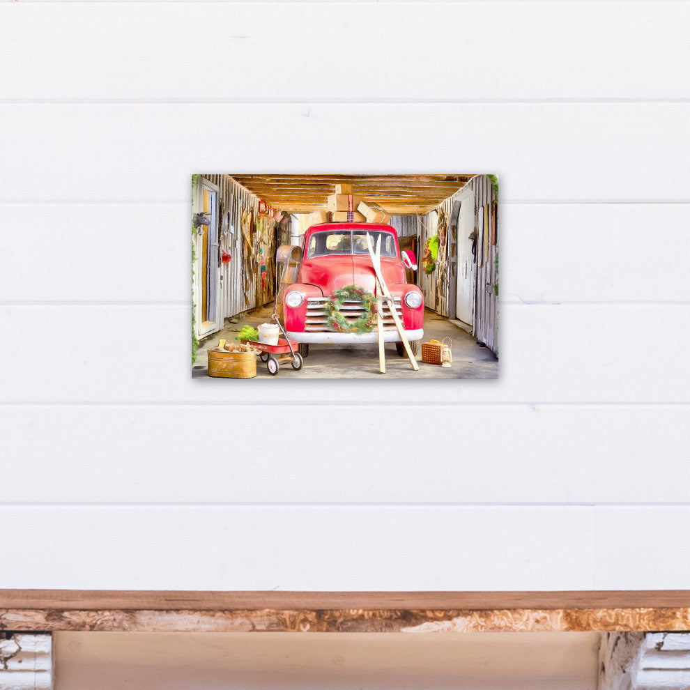 Vintage Christmas Truck 12x18 Canvas Wall Art