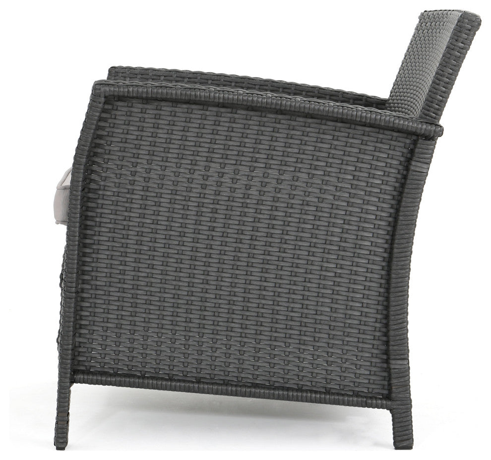 GDF Studio 4-Piece Lorien Outdoor Wicker Chat Set With Water Resistant Cushions
