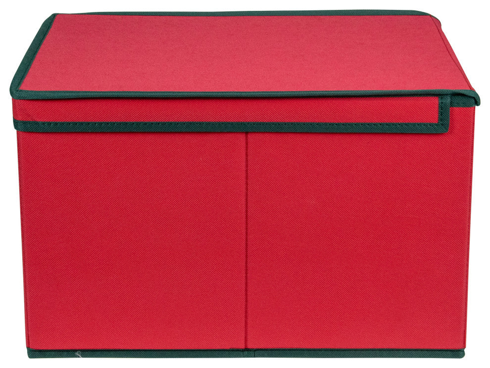 16" Red and Green Collapsible Christmas Decoration Storage Box With Handel