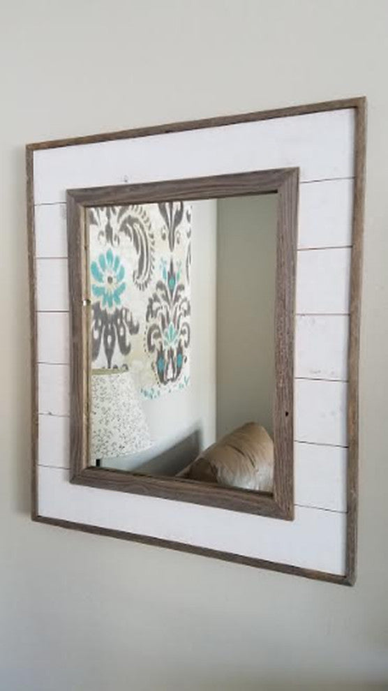 Shiplap Mirror With Reclaimed Wood, 22"x26"
