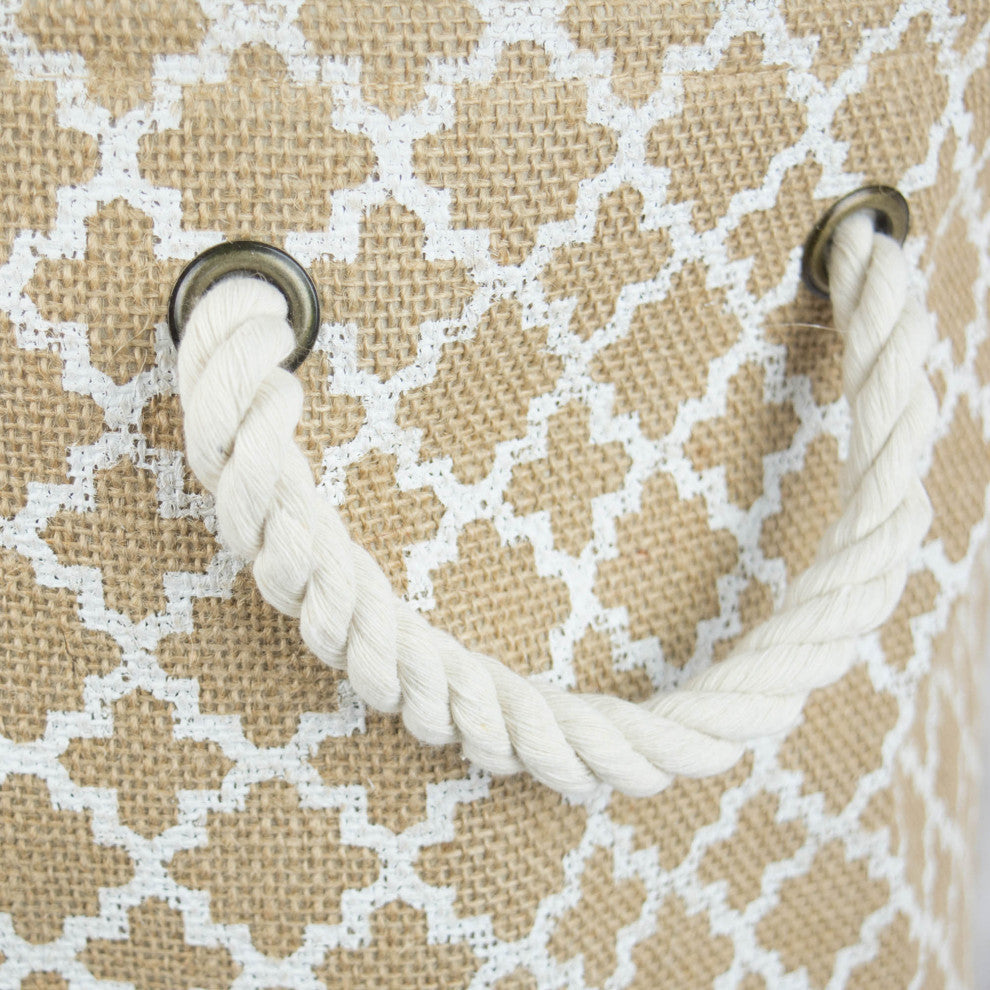 Burlap Bin Lattice White Round Large 15"x16"x16"