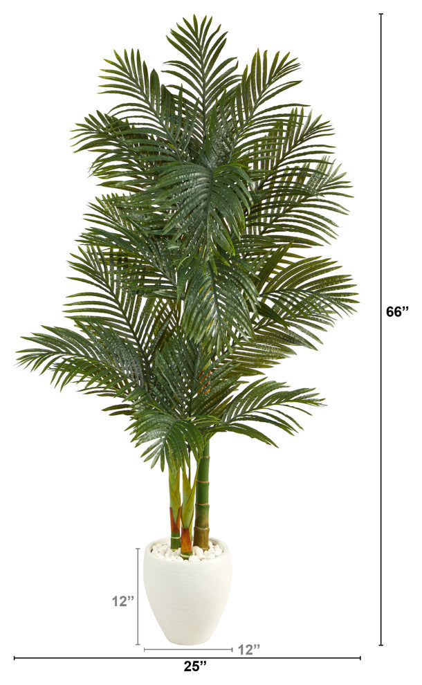 6' Golden Cane Artificial Palm Tree, White Planter
