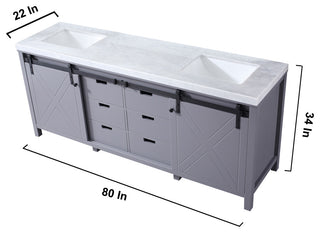 Marsyas 80" Dark Gray Double Vanity Carrara Marble Top Sinks, 30" Wall Mirrors