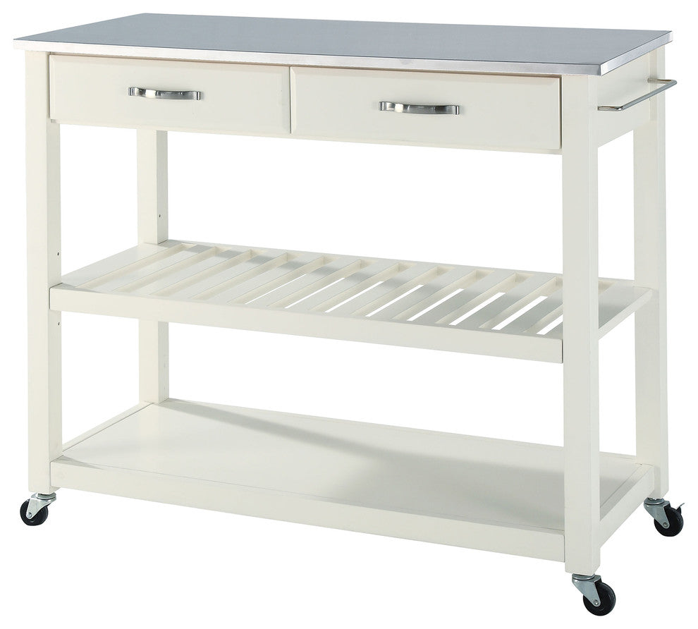 Crosley 2 Drawer Stainless Steel Top Kitchen Cart in White