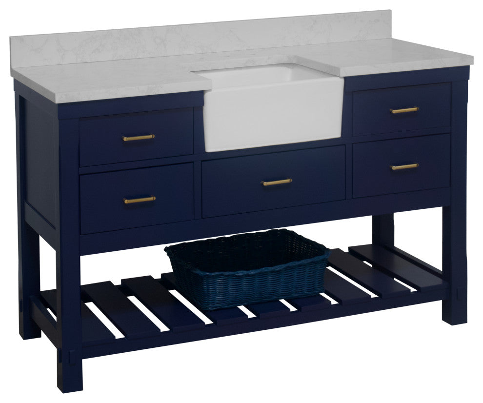Charlotte 60" Bathroom Vanity, Royal Blue, Engineered Carrara, Single