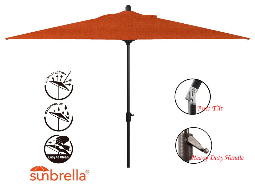 10'x6.5' Rectangular Auto Tilt Market Umbrella, Grey Frame, Sunbrella, Rust