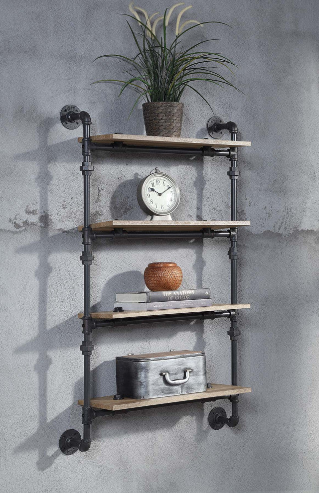 Acme Brantley Wall Rack With 4 Shelves Oak and Sandy Black Finish