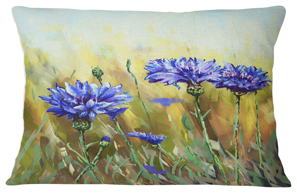 Cornflowers in Full Bloom Floral Throw Pillow, 12"x20"