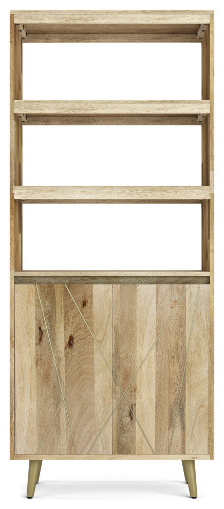 Jager Solid Mango Wood Bookshelf With Doors, Natural