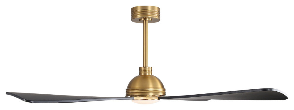 56" 4-Blade Solid Wood Ceiling Fan With LED Light and Remote Control, Gold/Black