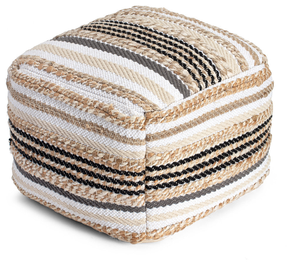 Arsenal 22" x 22" x 16" Beige and Grayscale Pouf