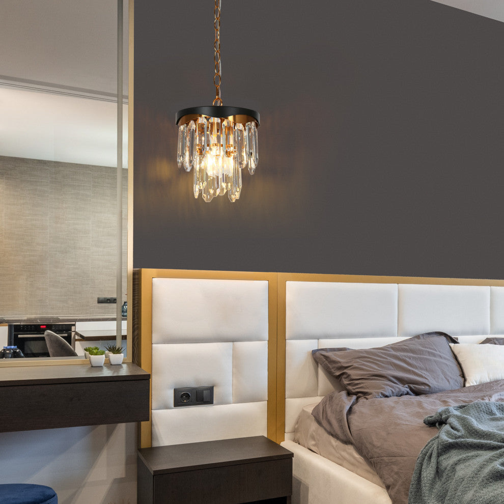 LNC Zephyrine 1-Light 8.5" Modern Mini Crystal Pendant Light, Brass/Black