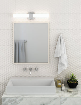 DALS Lighting LED Vanity Light, Square Glass, 5 CCT, Satin Nickel 24"
