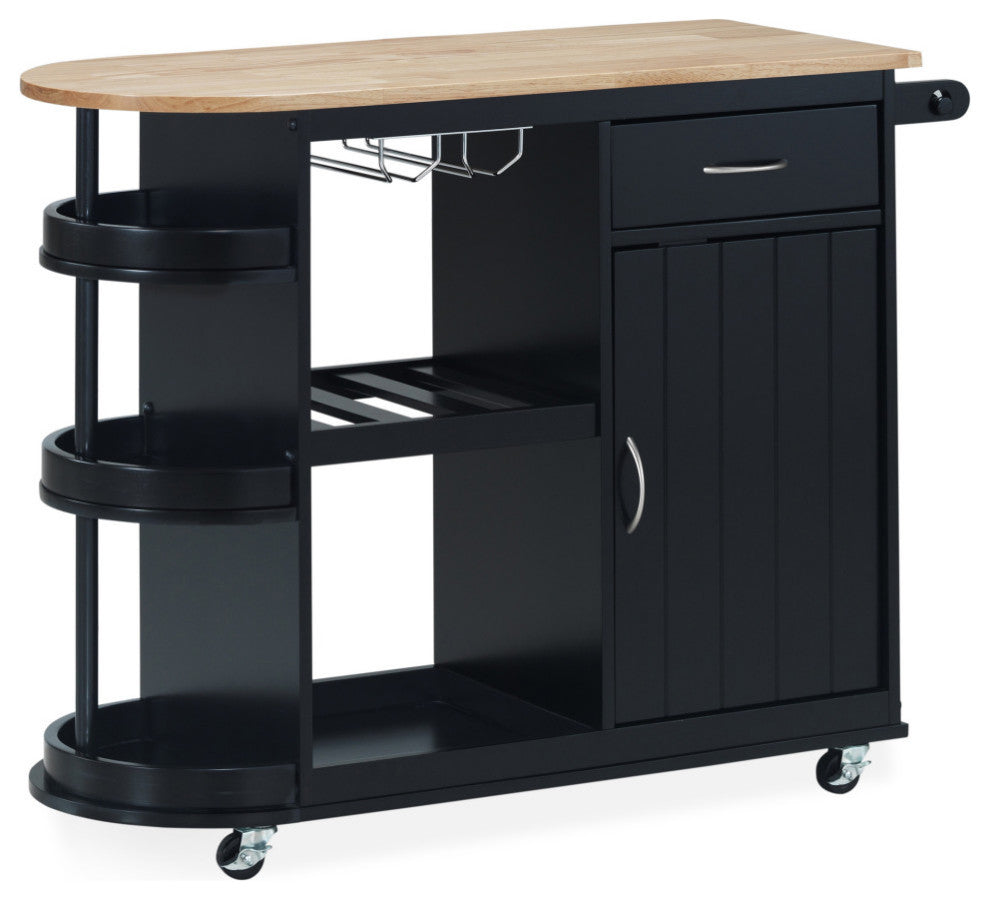 Chloe Kitchen Cart With Wheels, Black and Natural