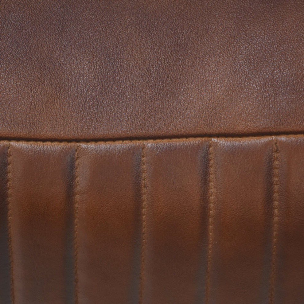 Poufs-Solid Handmade Goat Leather Pouf, Recycled Cotton Fill, Brown, Square [21x21x12]