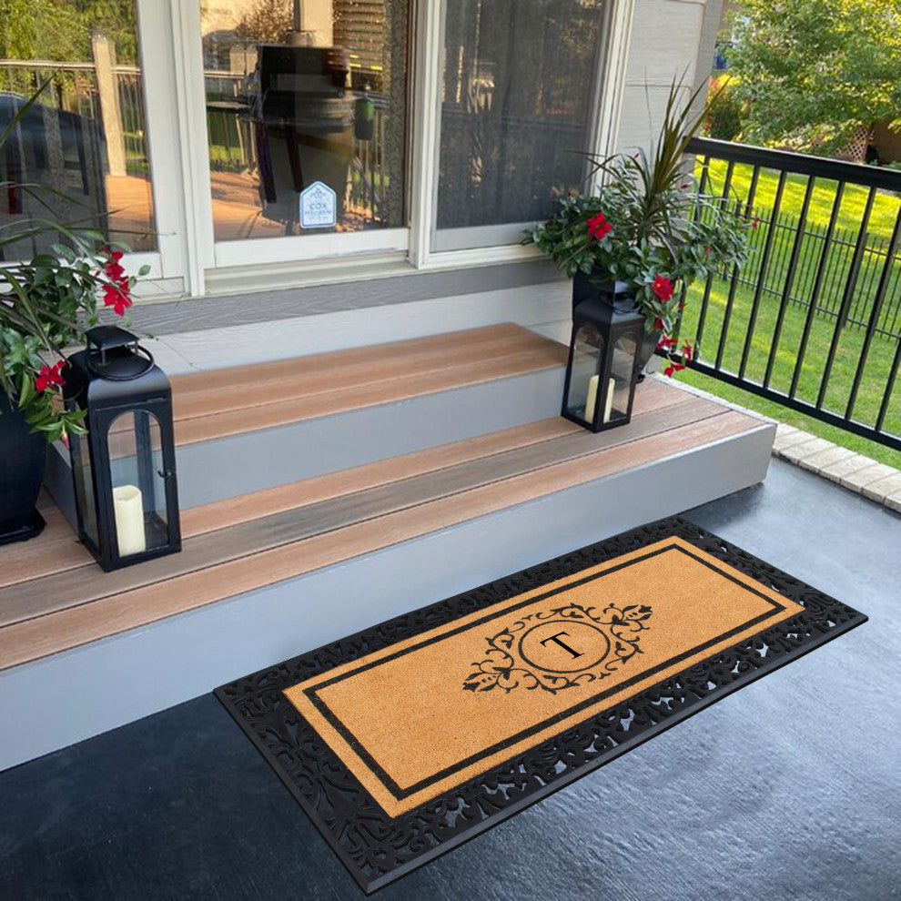 A1HC Paisley Rubber & Coir Outdoor Durable Monogrammed Doormat, 30"X60", Black,