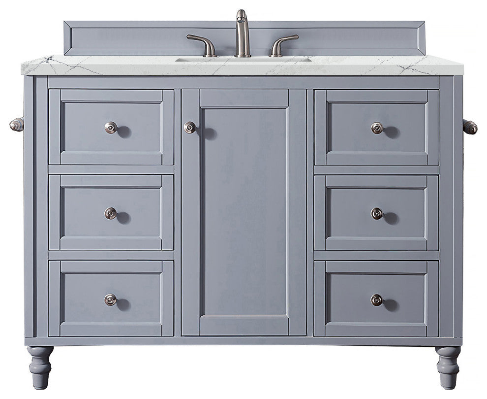 James Martin 301-V48-SL-3ENC 48" Single Vanity Silver Gray w/ 3 CM Quartz Top