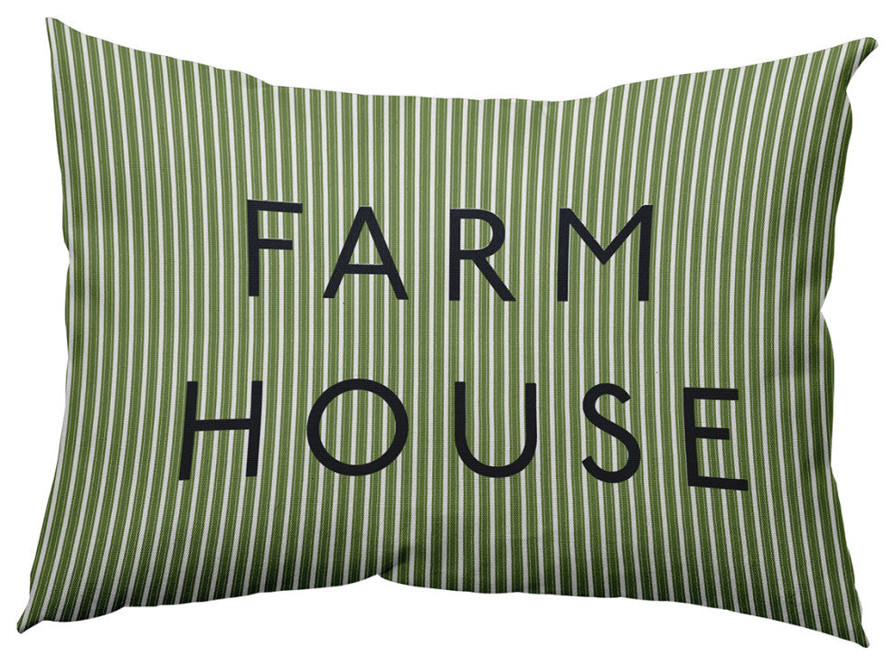 Farmhouse Ticking Polyester Indoor Pillow, Light Olive Green, 14"x20"