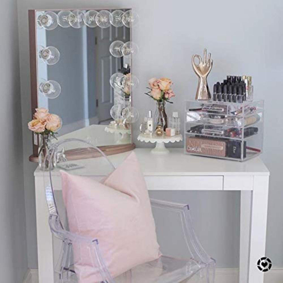 Hollywood Glow XL Vanity Mirror, Rose Gold, Clear Led Globe Bulbs