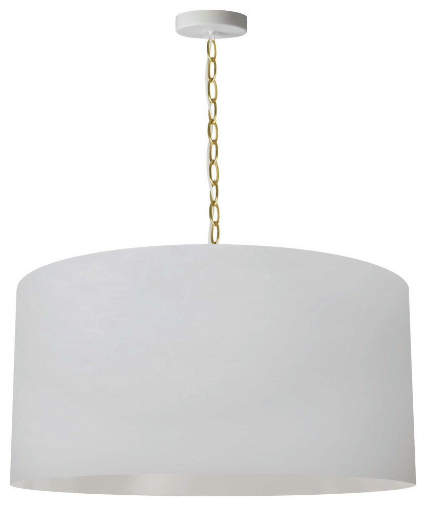 1 Light Large Braxton Aged Brass Pendant w/ White Shade