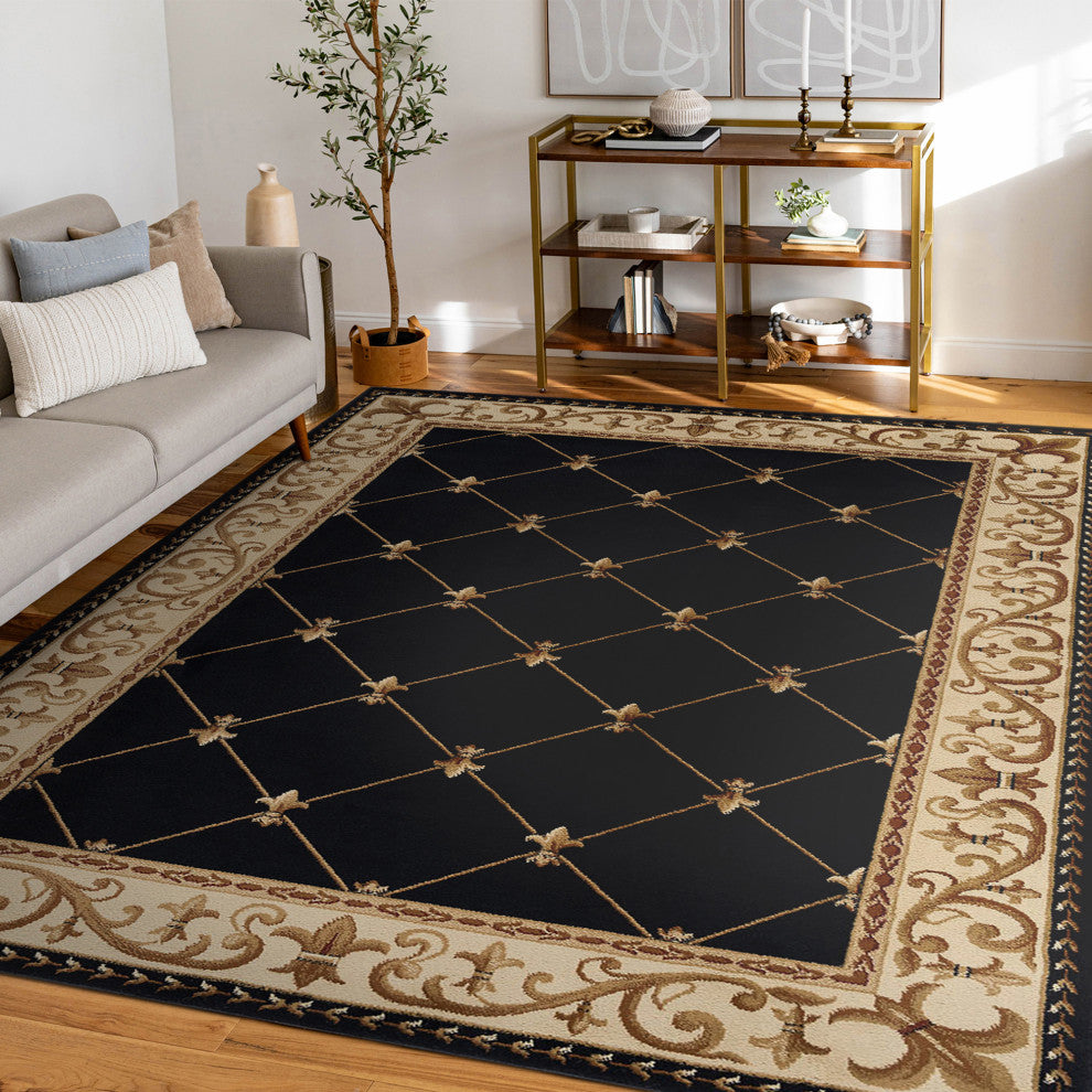 Orleans Traditional Border Area Rug, Black, 8'9" X 12'3"