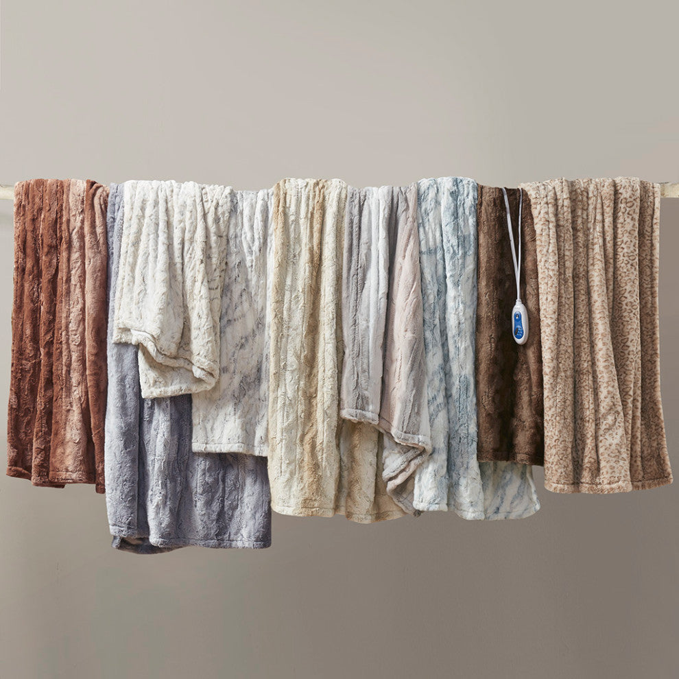 Beautyrest Zuri Oversized Faux Fur Heated Throw, Grey