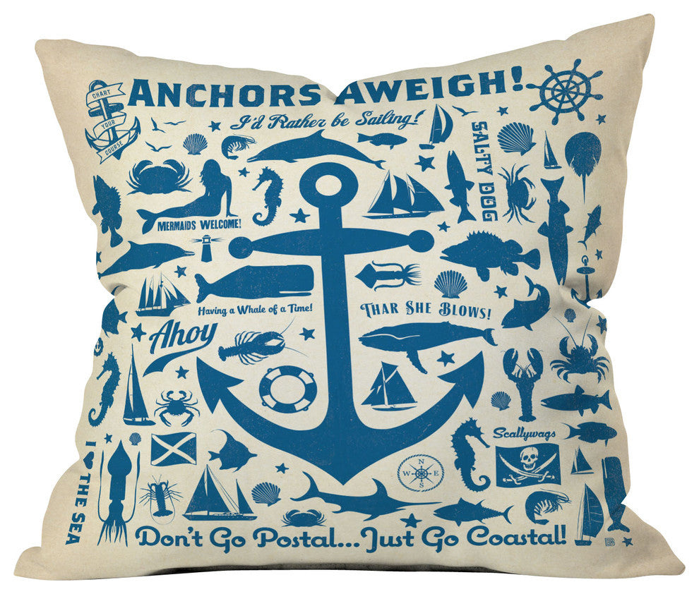 "Anchors Aweigh" Outdoor Throw Pillow, 18"x18"