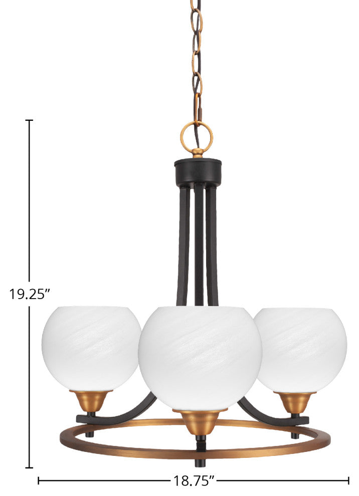 Paramount Uplight 3-Light Chandelier, Matte Black & Brass, 5.75" White Marble